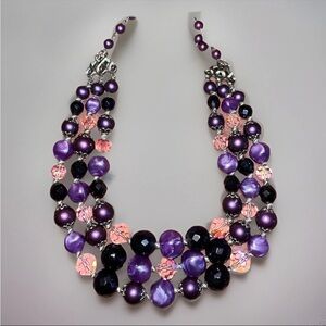 Elegant vintage Marbella Purple and Pink Beaded Necklace